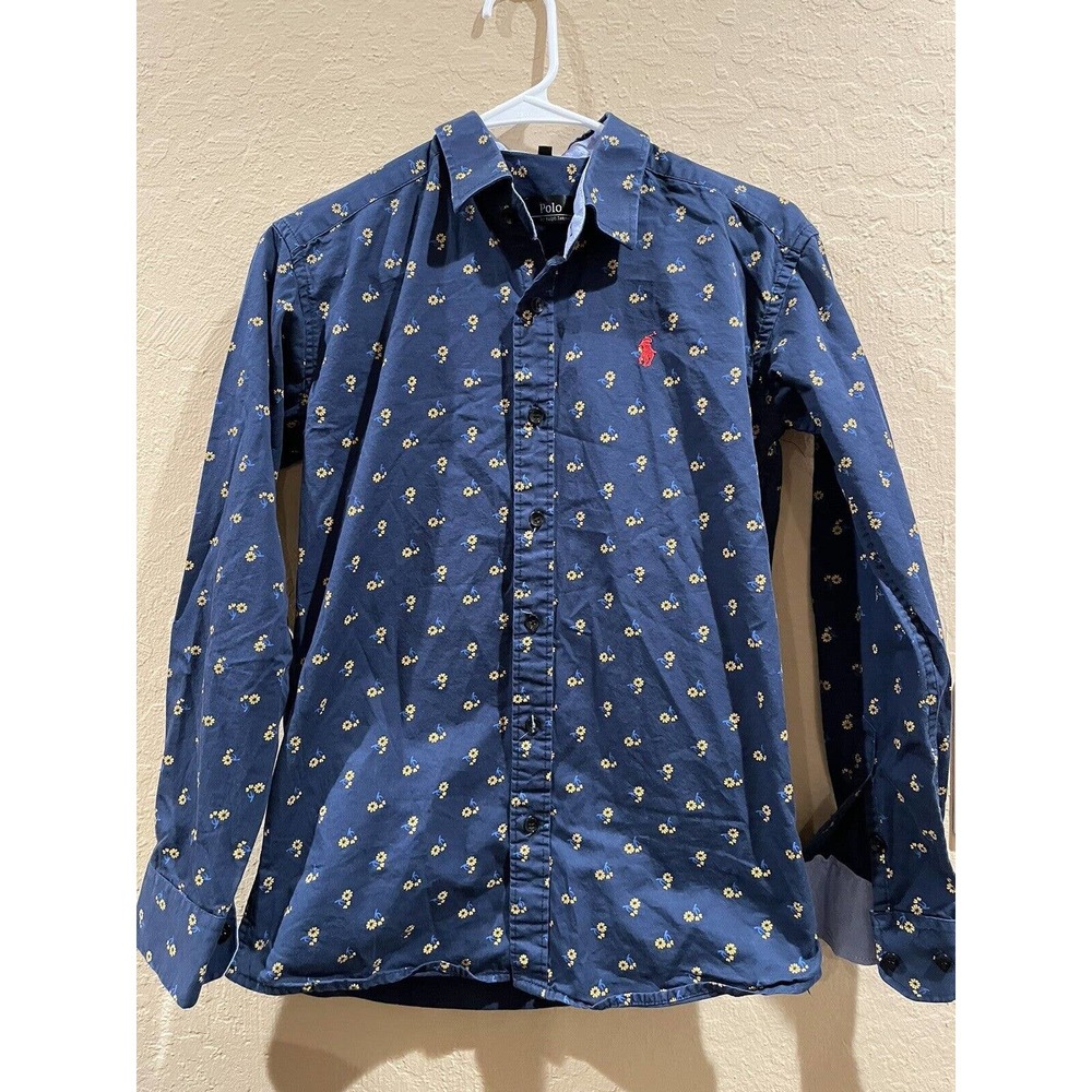 Ralph Lauren Shirt Mens Medium Blue Navy Button Up Long Sleeve Red Pony